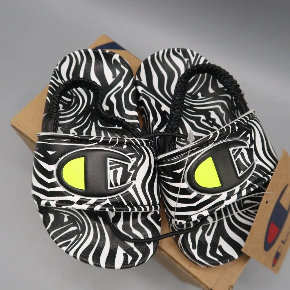 Champion Animal Print IPO Slides Zebra Neon Yellow CPS10501T Toddler Size 4